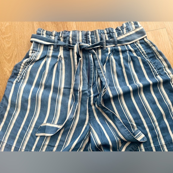 Appraisal Blue and White High Waist Striped Shorts with Belt - Picture 2 of 11